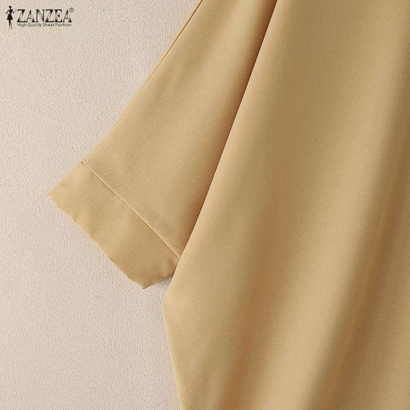 ZANZEA Women Turn Down Collar Loose Casual Long Sleeve Plain Blouse