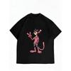 Women Casual Loose T Shirt Black Pink Panther Cartoon Print Summer Top Streetwear Fashion Graphic Tee For Everyday Wear