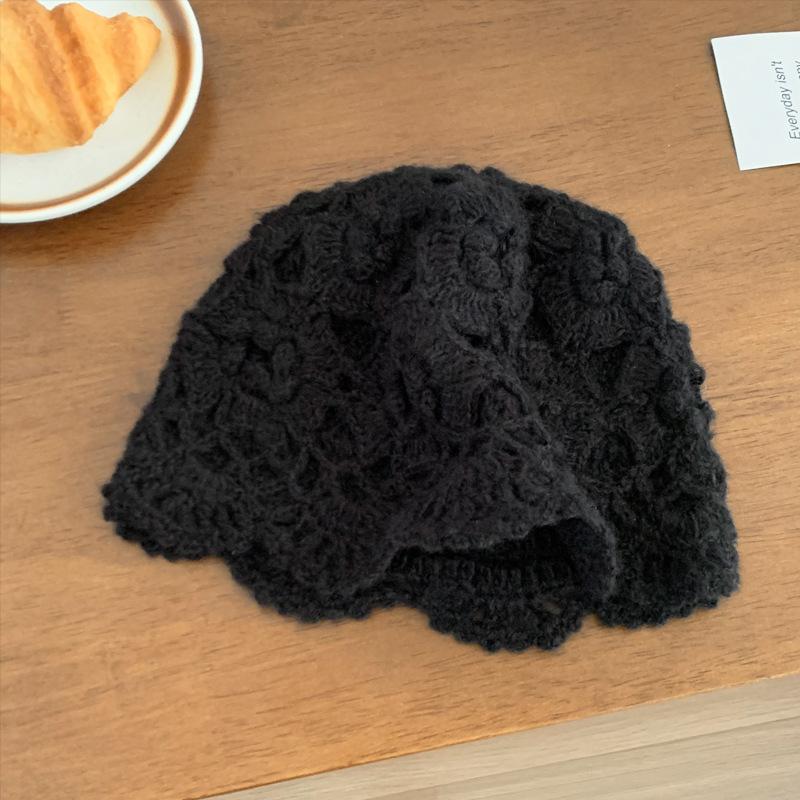 Japanische süße Spitze Hohlblumen Tasche Hut Damen Nische Literarisch und Modisch Vielseitig Handgefertigt Häkeln Gestrickter Hut