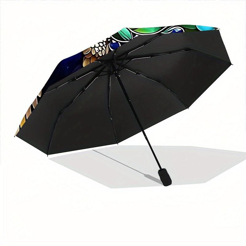 1 Stück Pfauenfeder Mandala Automatisches Öffnen, Stabiler Eisenrahmen, Kompaktes FaltDesign, Ganzjahres-Tragbarer Regenschirm für Damen & Herren, Outdoor