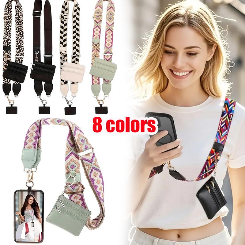 105-145cm Solid Color Adjustable With Coin Purse Practical Printed Pattern Card Holder Wallet Multi-Function Multi-Color