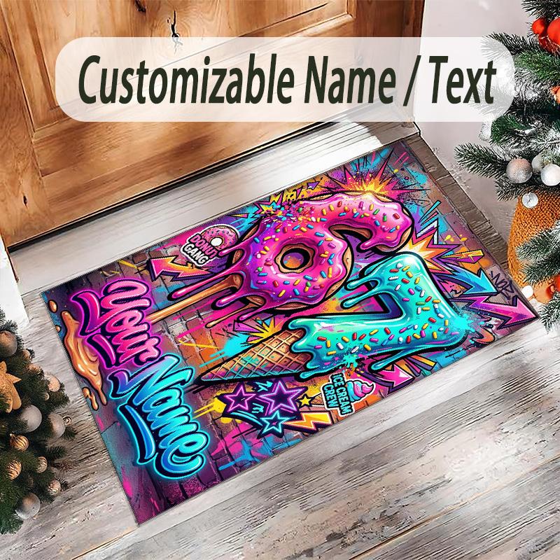 Decorative Artwork Theme Crystal Velvet Rug Personalized Custom Name Text Soft Floor Mat Home Decor