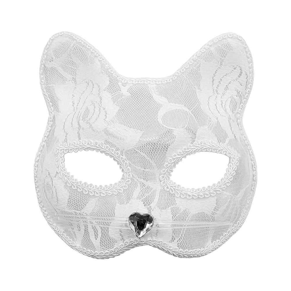 Аксессуары для костюма Женская кружевная маска Маска с изображением кошки Аксессуары для костюмированной вечеринки Хэллоуин White Heart