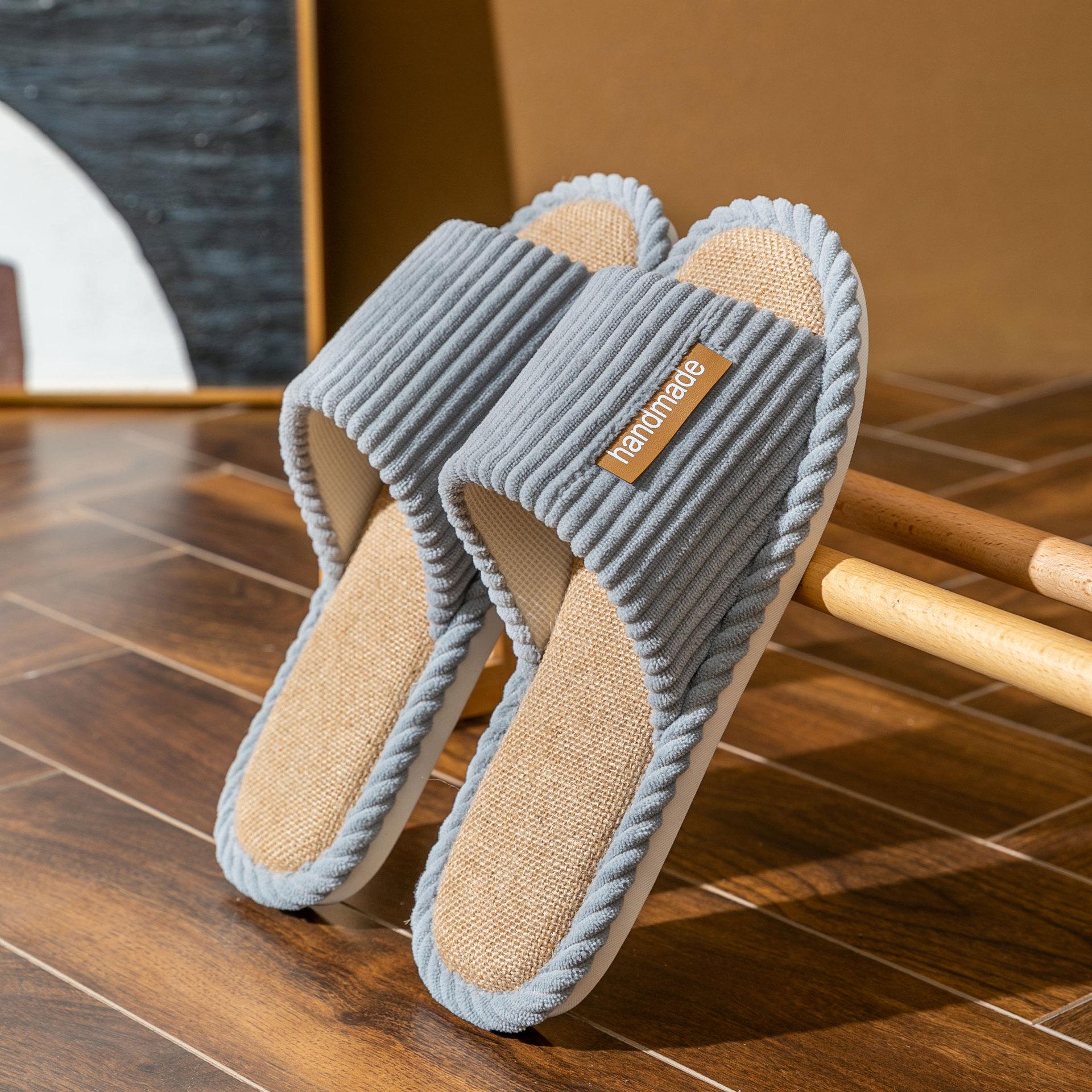 

Женские домашние тапочки из хлопка и льна - бесшумные, на все времена года, для использования в помещении, лето/весна/осень.