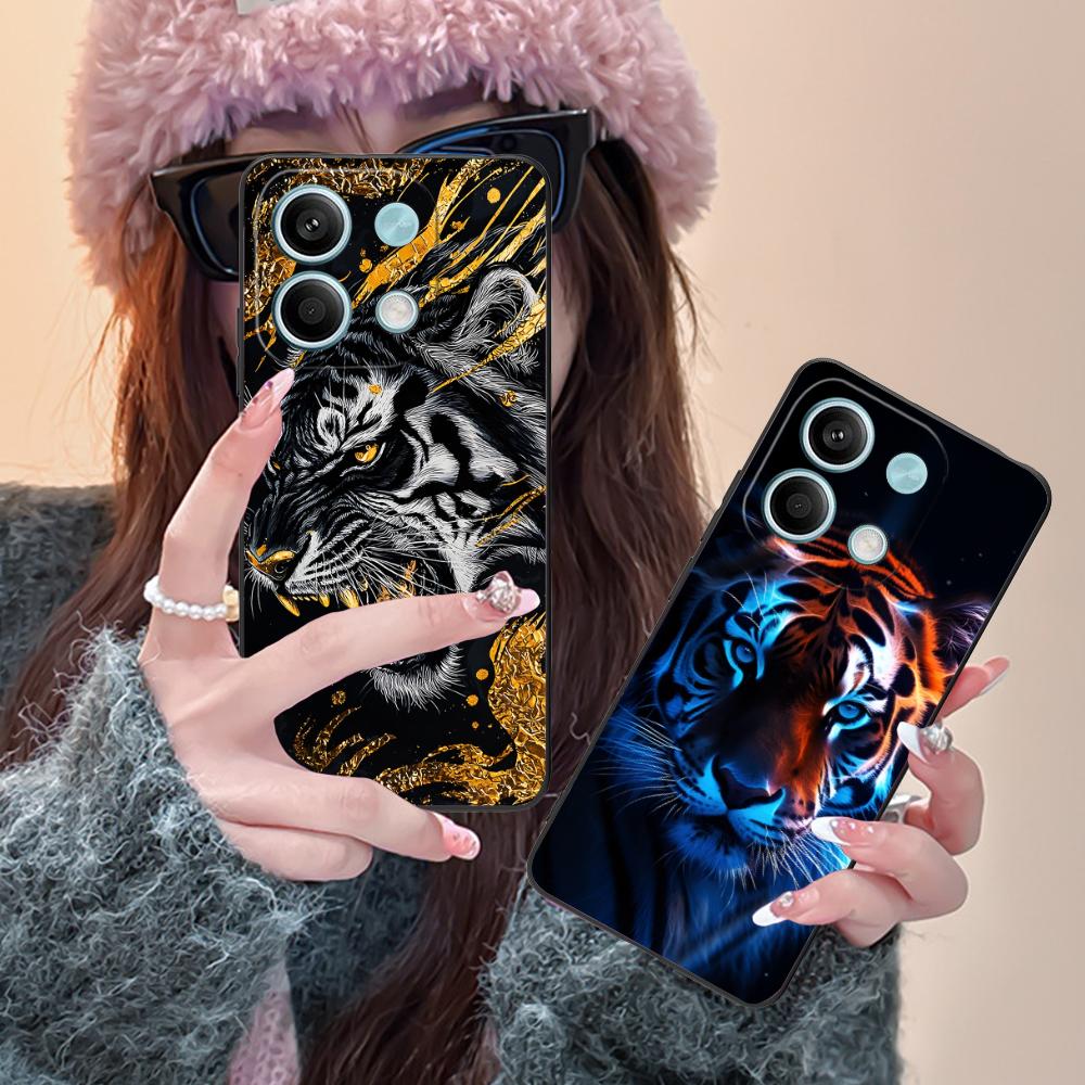 Tiger Neon Mobile Cell Phone Case for Xiaomi Redmi Note 14 13 12 11 S Pro Plus 4G 5G Colorful Printing Cover Pretty Cover Luxury