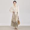 Elegant Resort-Style Tencel Acetate Shirt & Retro Print Skirt Set for Women