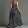 Summer New Bohemian Sleeveless Print Deep V-Neck Split Dress