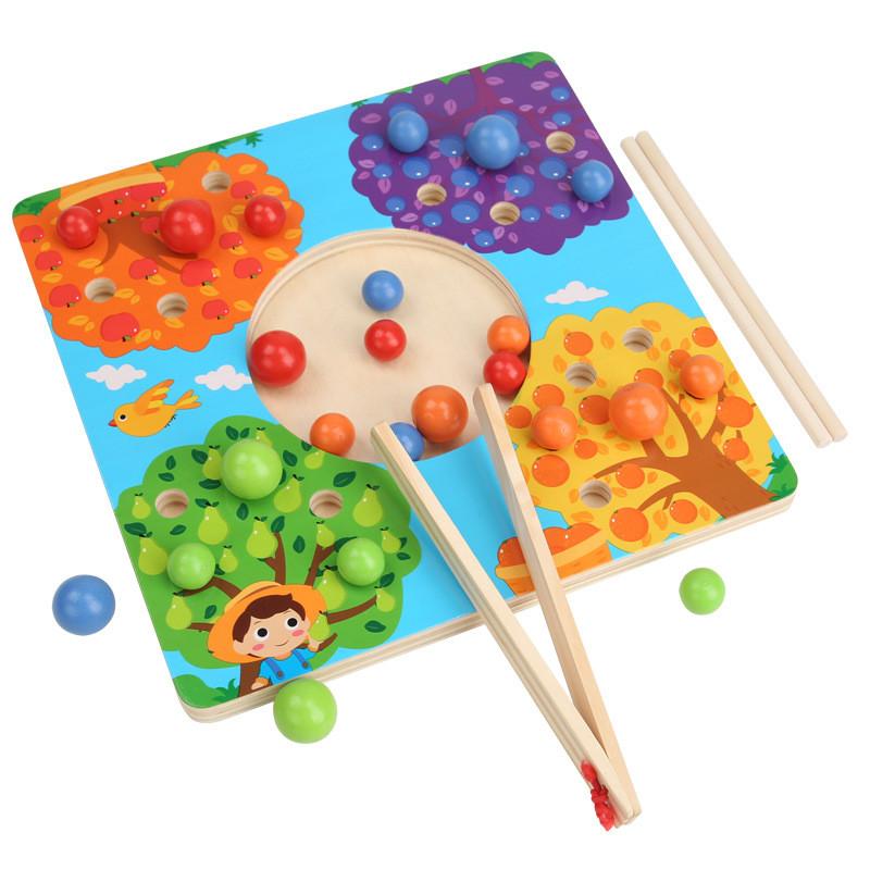 Wooden Matching Color Bead Game Children Hand Eye Coordination Educational Toy