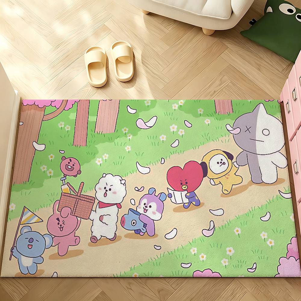Cute A-bt21S Cartoon Carpet Bathroom Anti-slip Mat Door Mat Home Decoration Mat Entrance Door Mat Scratch-resistant Door Mat