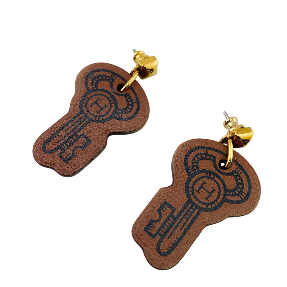 HERMES leather H Curiosité Pierce Brown leather Used