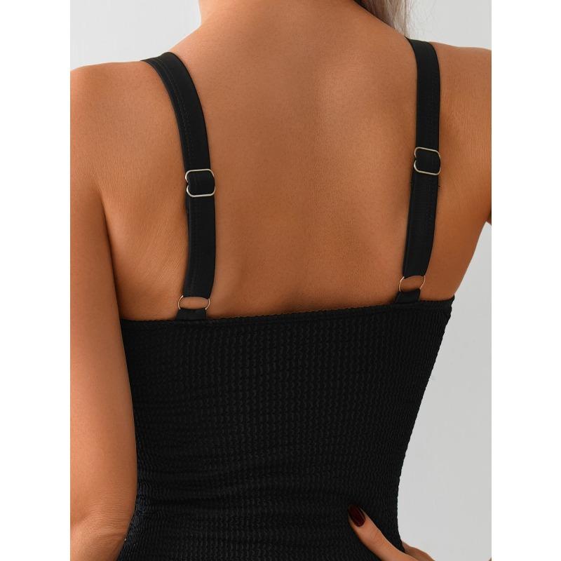 Black Women's Swimwear Sexy Backless One-Piece Swimsuit V-Neck Adjustable Straps Bodysuit Female Summer Pool Party Beach Wear
