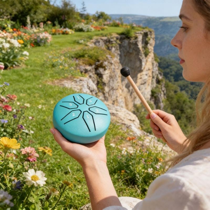 6 Note Mini Steel Tongue Drum 3 Inch Size Promoting Mindful Meditation Stress Relief And Yoga Crafted From Durable Steel