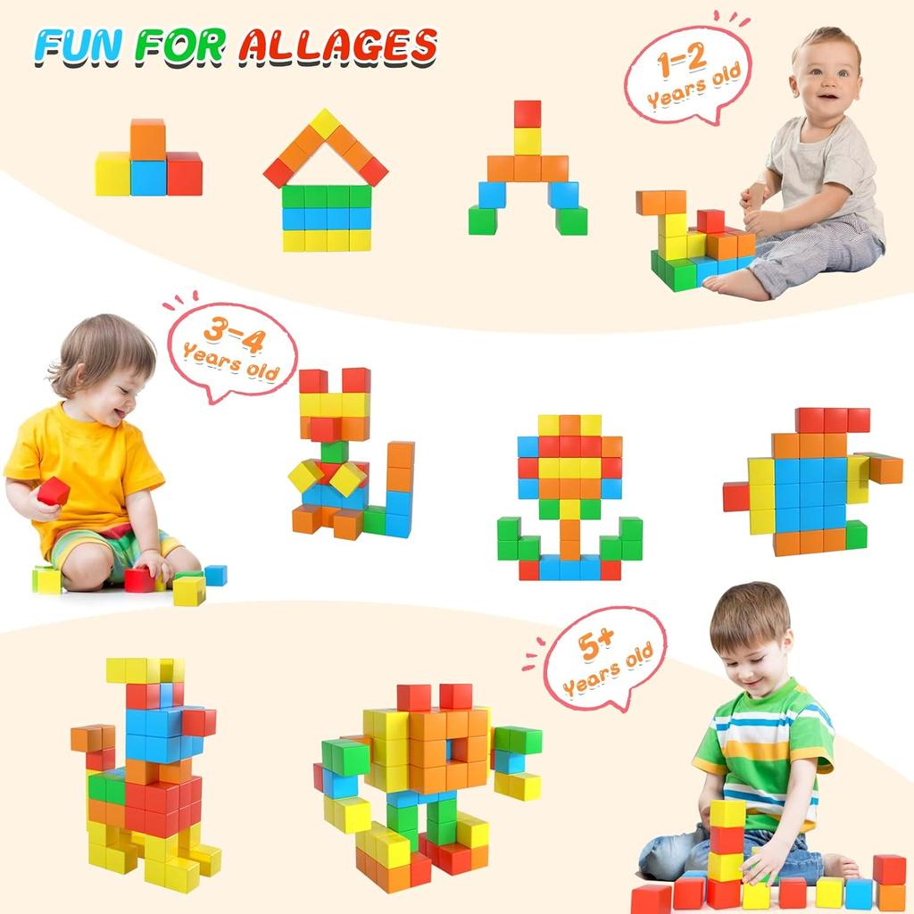 Magnetic Blocks,1.41 inch Large Building Blocks for Kids Ages 3-5 4-8 Sensory Magnetic Cubs for Kids 1-3 Preschool Educational Gifts Toys for