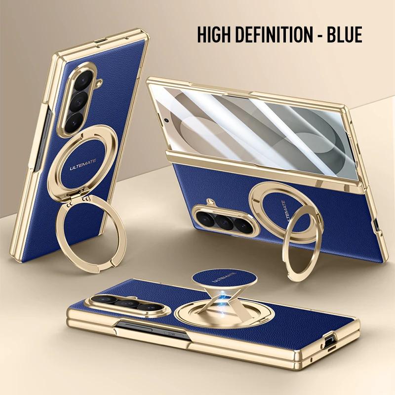 Luxus PU-Lederhülle für Samsung Galaxy Z Fold8 Fold 8 Ultra Drehbarer Magnetischer Ständer Handschlaufe Metall-Linsen-Glas-Bildschirmabdeckung