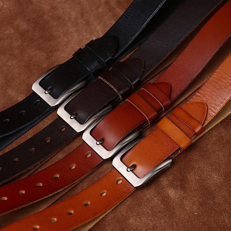 Retro Fashion Simple Versatile Casual Belt Men'S Leather Pin Buckle First Layer Cowhide Men'S Jeans Belt Men'S