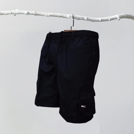 Men Cargo Shorts Drawstring Elastic Waist Multi Zipper Pockets Solid Color Loose Soft Breathable Camouflage Print Knee Length Daily Sports Shorts