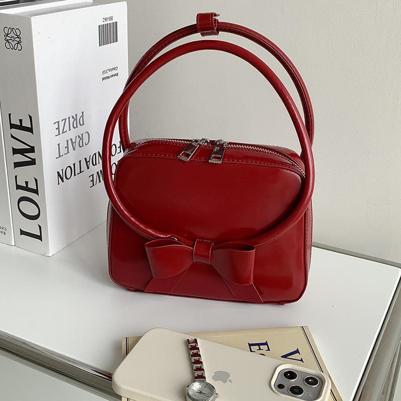 

Korean Style Bow Decoration Solid Color Handbag Female Niche High-end Small Square Bag Fashionable Commuting Women s красный