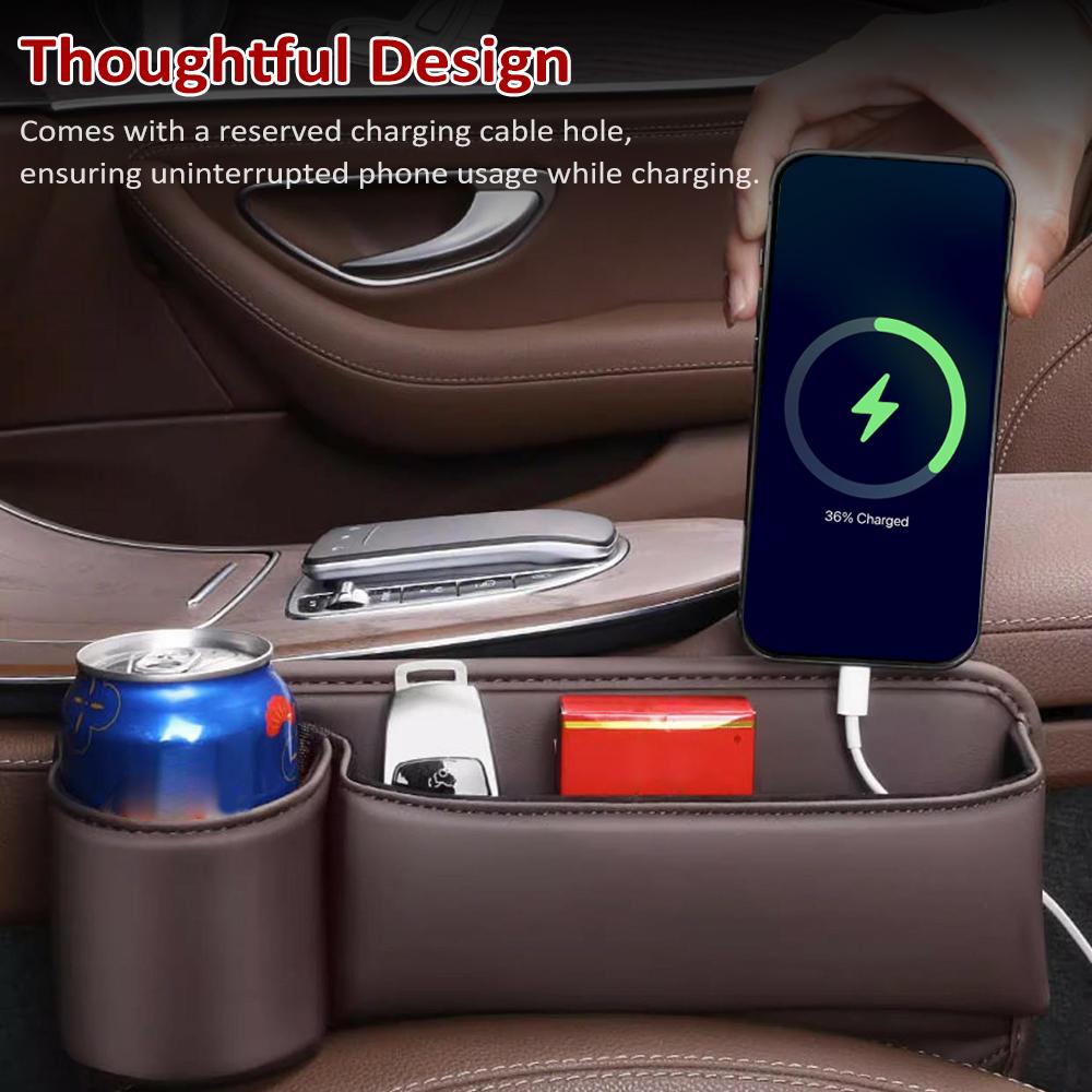 Car Seat Gap Filler Organizer, Auto Front Seat PU Leather Car Storage Box with Cup Holder, Car Organizer for Holding