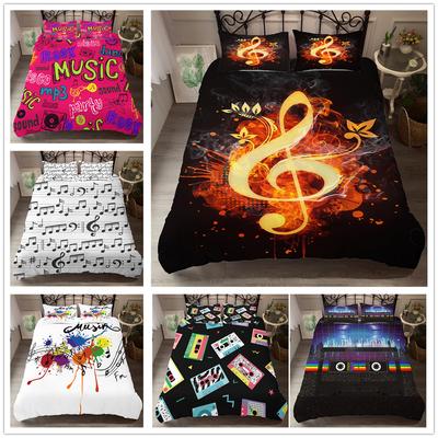 3D Printed Music Bedding Set Note Down Duvet Cover Pillowcase 2/3pc Hip-hop Soft Quick Drying Bed Cover Teens Boys Musician Cover Gift
