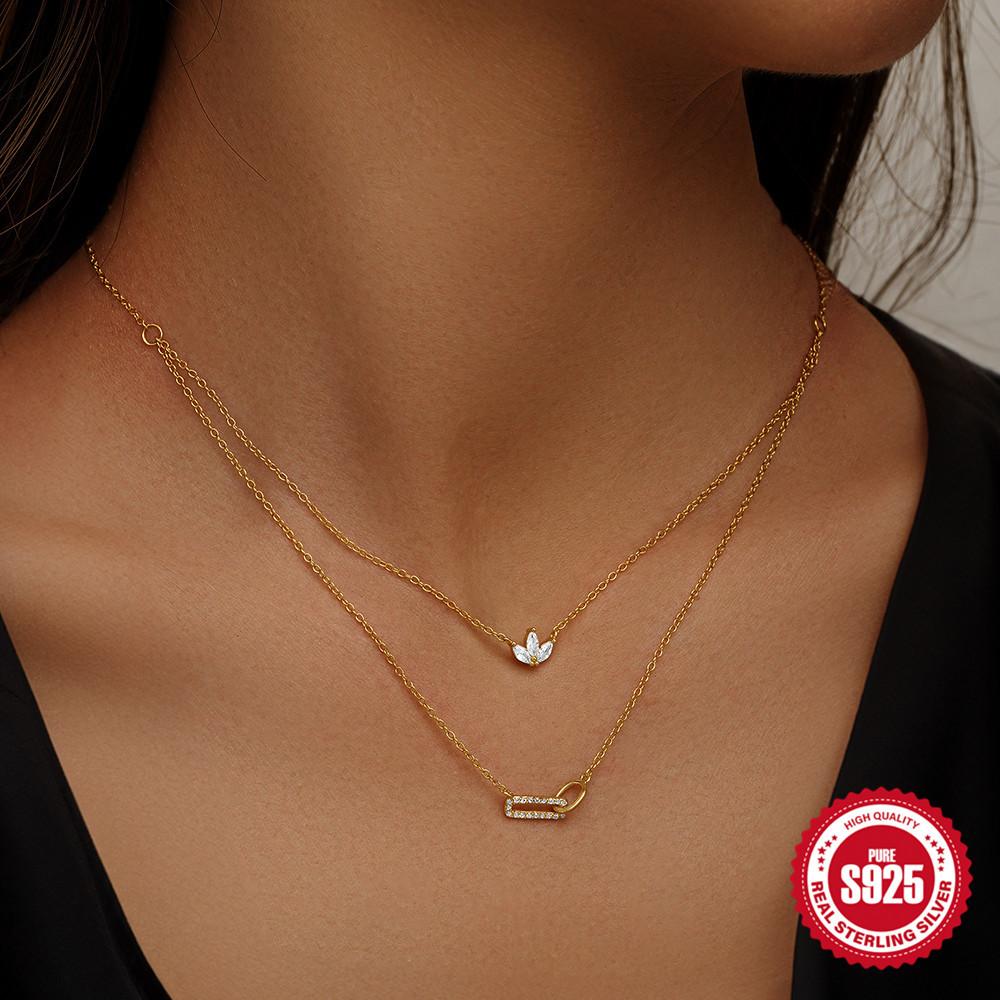 Fashion S925 Sterling Silver Double Ring, Horse Eye, Double Stacking Necklace, With Perfect Neck Effect Necklace