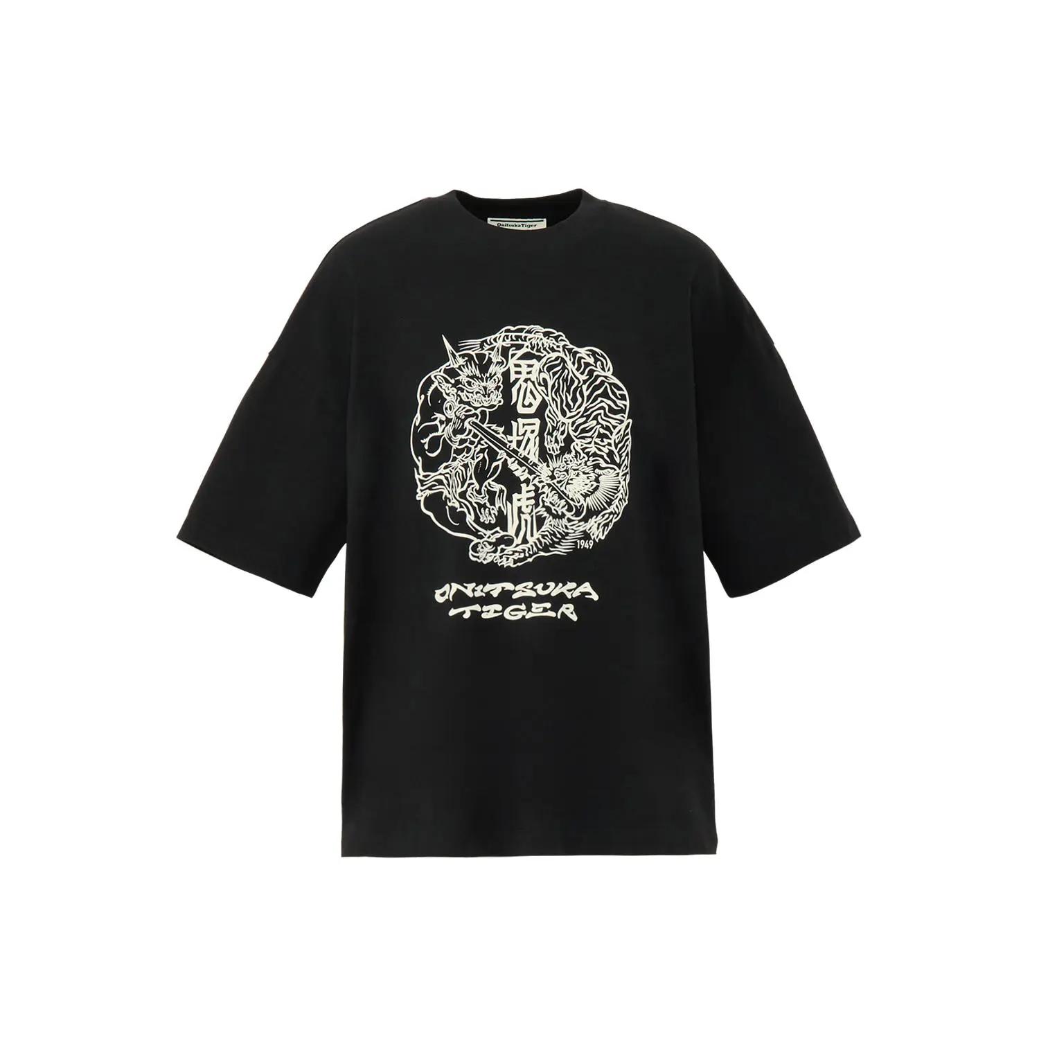 Onitsuka Tiger T Shirts Unisex Black Crew Neck Moderate 2183B614-001 L