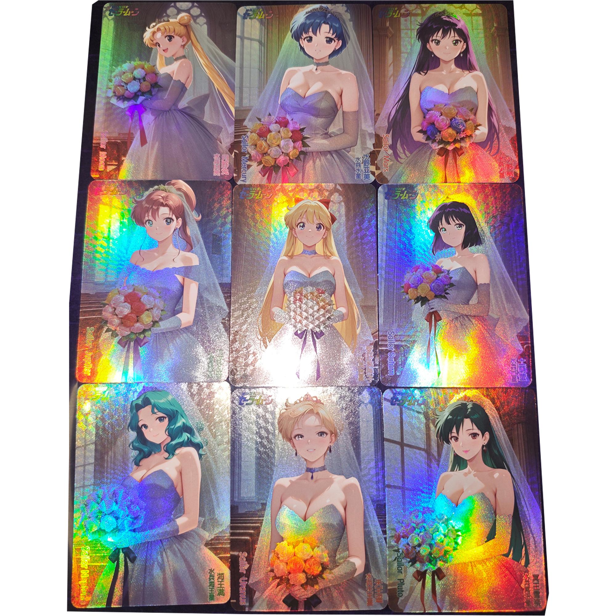 

9pcs/set Diy Sailor Moon Colorful Flash Self Control Collect Signature Trading Flash Card Anime Cartoon Present Toy
