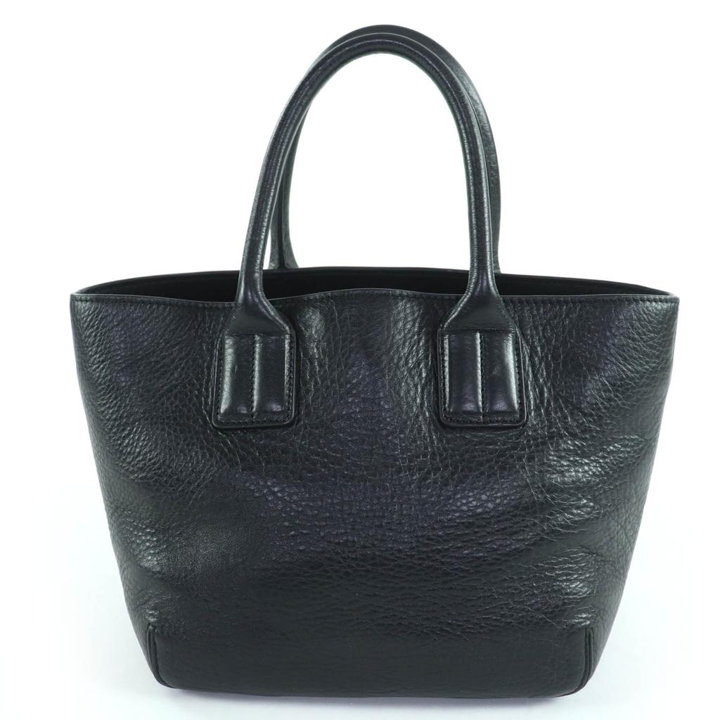 Great HIROFU Handbag Front Logo All Leather Tote Bag Black Leather Women Used