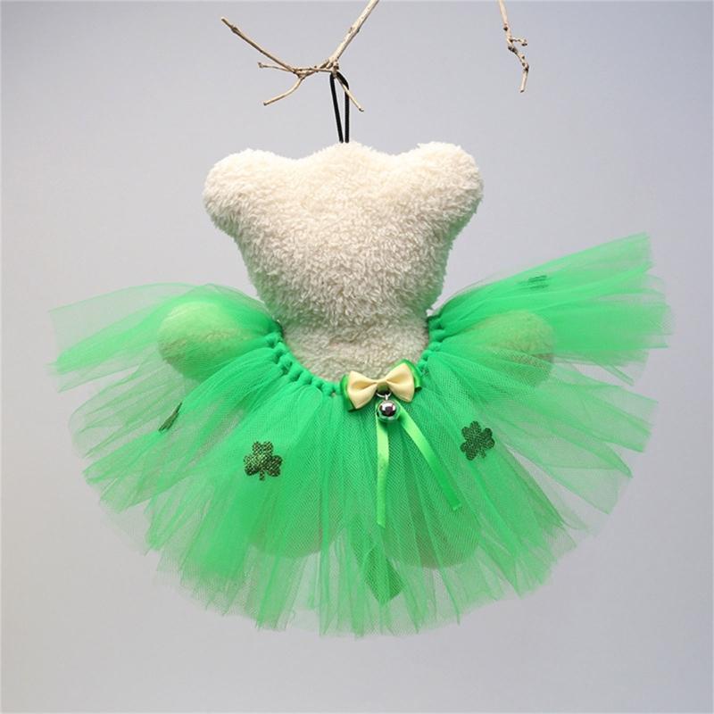 StPatricks Festival Cat Costume Dog Tulle Skirt Sequins Bowknot Headband Pet Irish Theme Dress Up Clothing Photo Outfit