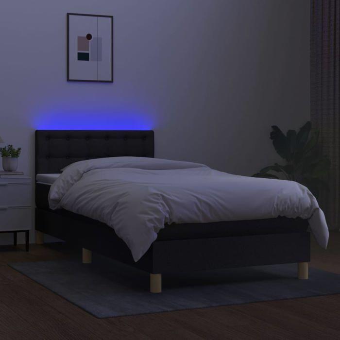 Maison Exclusive - Slatted Bed Base with Mattress and LED Black 90x200cm Fabric