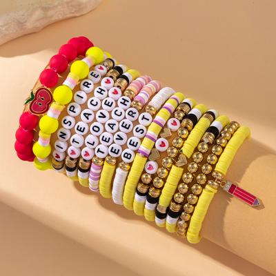Europe and the United States Hot-selling Jewelry Set Teachers' Day Love Apple Letter Soft Pottery Bracelet Back To School Stacked Bracelet