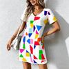Mode d'été pour femmes Robe à col en V à manches courtes avec imprimé géométrique rétro Jupe courte sexy Robes