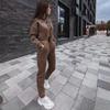 Women Hooded Jumpsuit Long Sleeve V Neck Solid Color Wide Leg Pants Suit Loose Autumn Winter Top