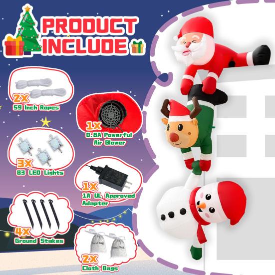 Lighted Christmas Inflatable Figurine Large Cute Blow Up Snowman Penguin Gingerbread Man Santa Ornaments with Built-in LED Light for Lawn Party Decor