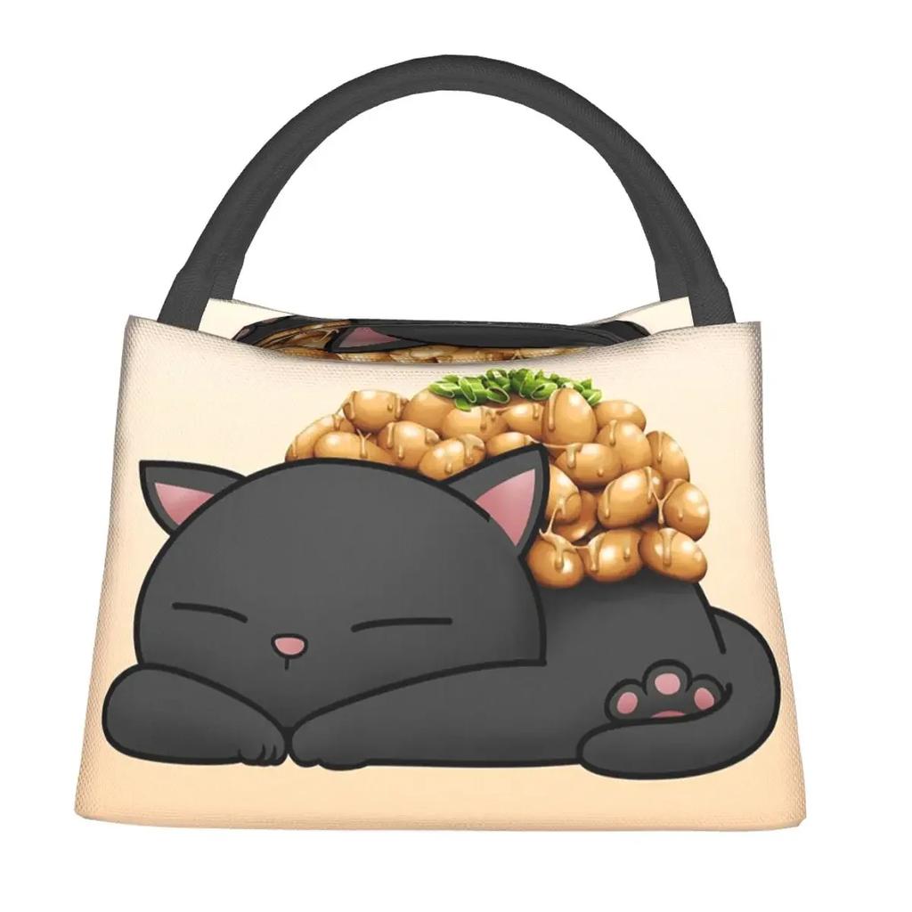 Natto Sushi Katze Lunchtaschen Isoliert Bento Box Wasserdicht Lunch Tote Picknicktaschen Kühltasche Thermotasche für Frau Mädchen Schule