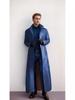 Stilvoller langer Herren-Trenchcoat aus PU-Leder Slim Fit