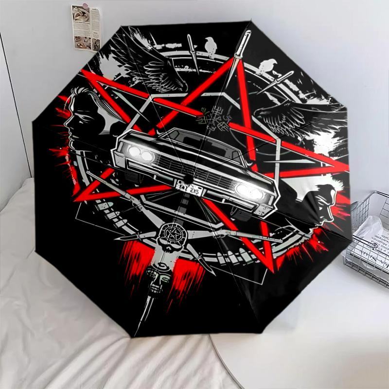 1 PC Automatic Folding Umbrella - Supernatural Pattern, Portable & Foldable Design with 8 Ribs, Christmas Birthday Gifts