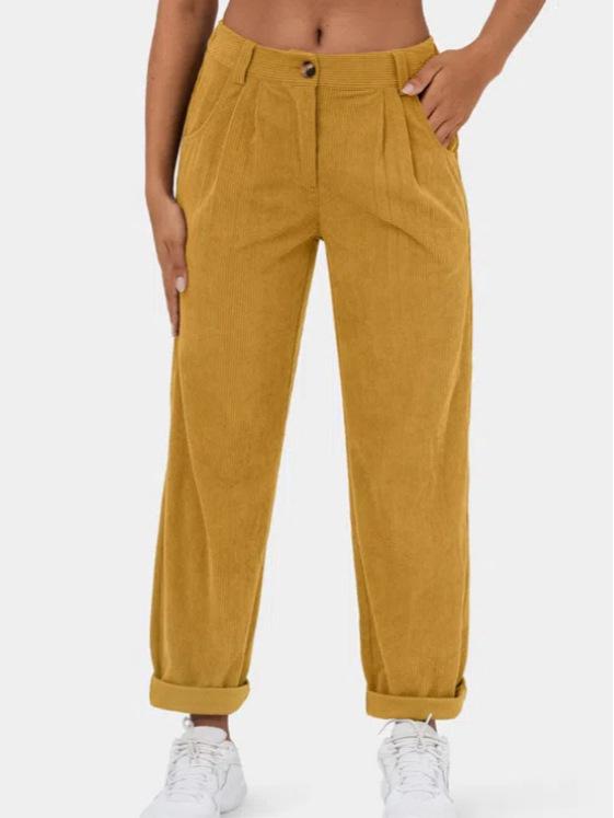 2026 Women's High Waist Casual Corduroy Pants - Solid Color, Loose Fit, Straight Leg