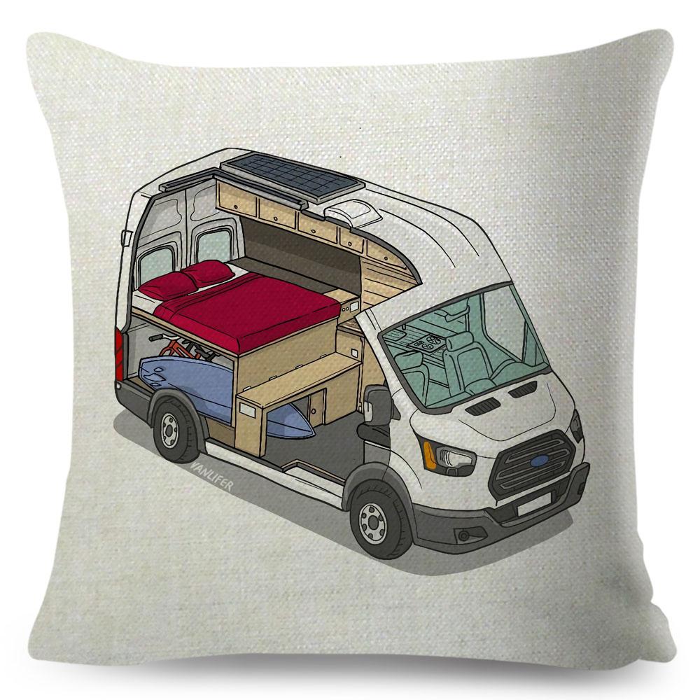 Van Life Pillow Case Decor Cartoon Camper House Travel Car Cushion Cover for Sofa Home Children Room Vanlife Pillowcase 45x45cm