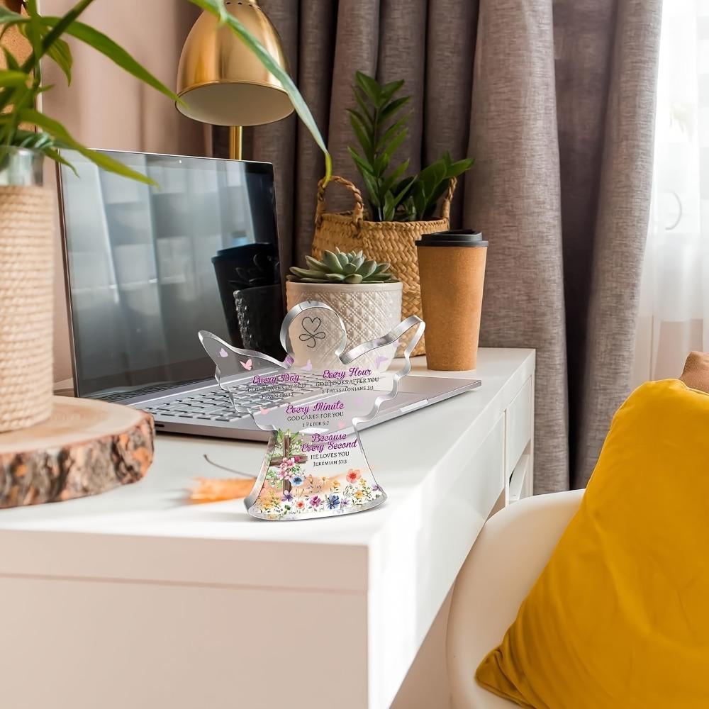 Art Deco Angel Figurine with Inspirational Bible Verses - Floral Accents, Collectible Tabletop Deco, Religious Easter Gift for Mom, Sister, Friends,