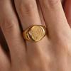 18K Gold Plated Stainless Steel Butterfly & Peony Carved Ring - Elegant European & American Style