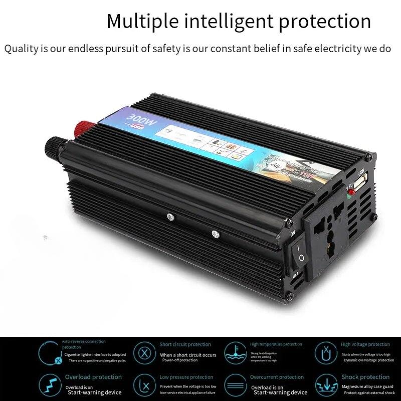 Car Power Inverter 12v/24v To 220v Suitable for Small Cars and Trucks 300W High Power with USB Interface and Power Socket