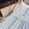 2025 Women's Summer Seaside Striped Spaghetti Strap Long Dress - French Style