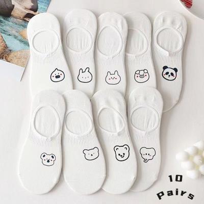 10 Paar Damen Socken Sommer Bootssocken Weiß Niedlich Cartoon Flache Kurze Socken Fallen Nicht Von Der Ferse Unsichtbare Socken