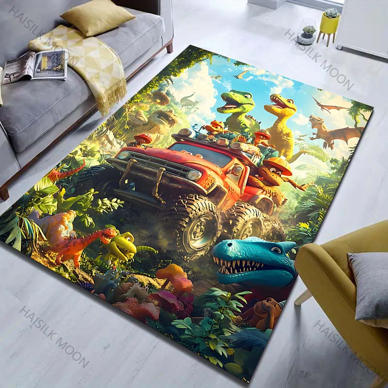 1PC Dinosaur Jungle Buggy Print Cartoon Carpet for Bedroom Living Room Bedside Sofa Floor Mat Modern Home Decor Area Rug