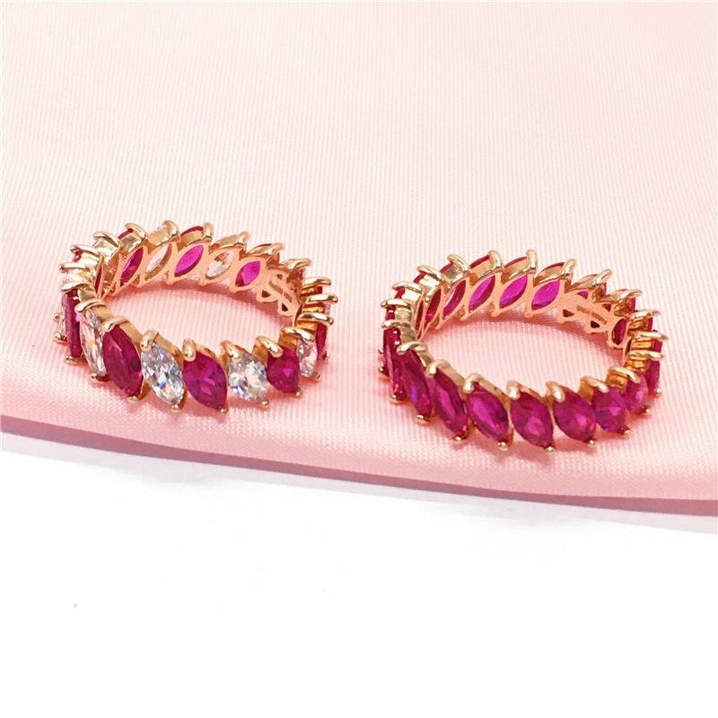 Russia 585 Purple Gold Light Luxury Rose Ruby Petal Flower Ring Rose Gold Plated Horse Eye Ring Women