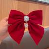 French Retro Red Velvet Oversized Bow Hair Clip for Women - Autumn/Winter Edition