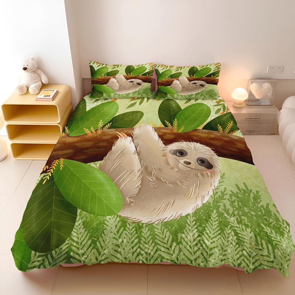 Sloth Bed Linen 135 x 200 cm Cartoon Animal Sloth Duvet Cover Microfibre Printed Bedding Sets Duvet Cover with Zip