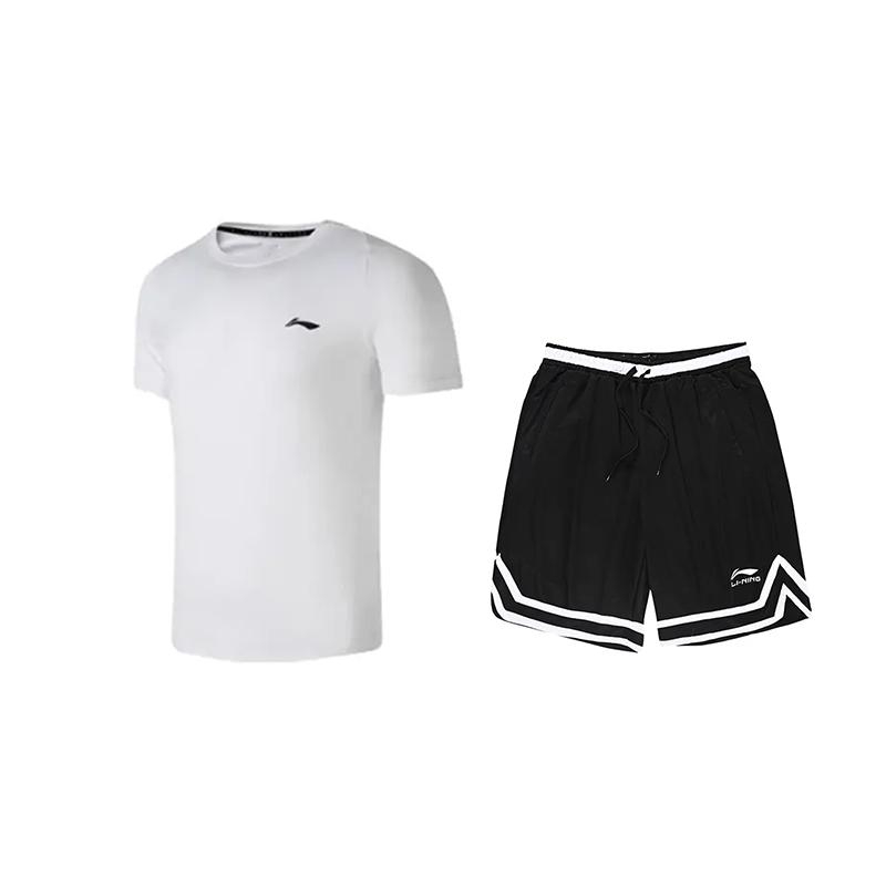 

Li Ning Однотонный С круглым вырезом Быстросохнущий Удобный Модный С коротким рукавом Повседневный Спортивный костюм Унисекс костюмы Белый Черный ATSU819-2+YAPV001-1 M