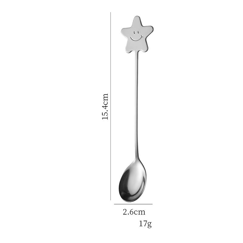 1pc Star Smiley Face Spoon, Cute Stainless Steel Mixing Spoon, Coffee Spoon, Five Pointed Star Cake Dessert Spoon