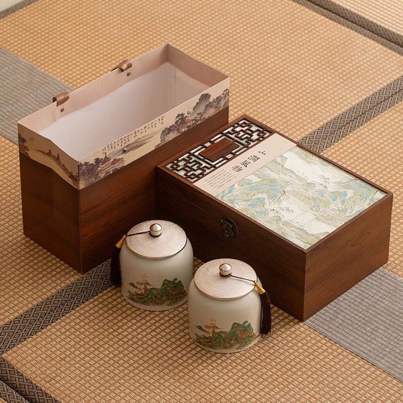 LISM Chinese Ceramic Tea Caddy Gift Box - Mountain Stream